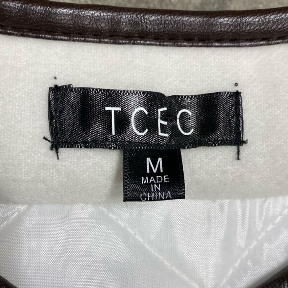 TCEC Cream & Brown Trim Quilted Full-Zip Vest NWOT - Picture 3 of 5